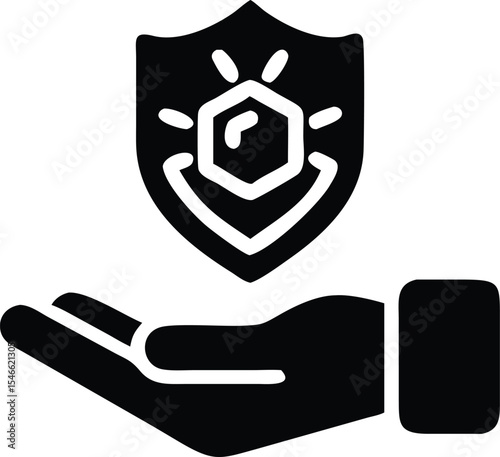A hand protecting a shield with geometric shape representing security and safety icon