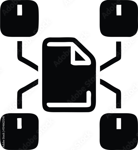 Abstract representation of file sharing document collaboration and data transmission across devices icon