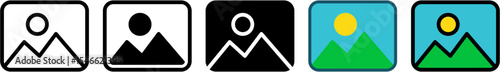 Photo Image Icons Set – Gallery, Landscape, and Picture Frame Symbols in Minimal, Line, and Color Styles for Media and UI Design