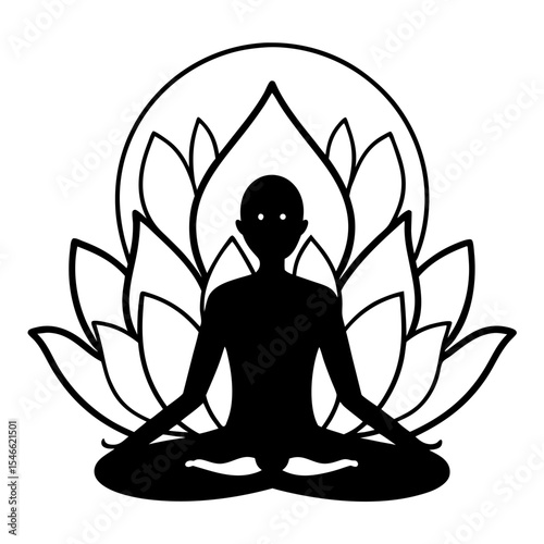 Meditation and wellness icon. Vector icon of a person meditating on a lotus flower for mental wellness.