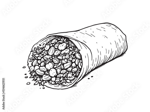 Healthy Food Wrap Line Art Illustration
