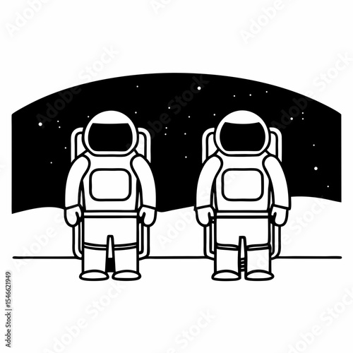Astronauts icon on black background with stars