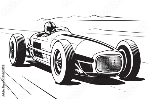 antique racing car sketch, heritage motorsport art, schematic style retro vehicle drawing, dynamic classic illustration