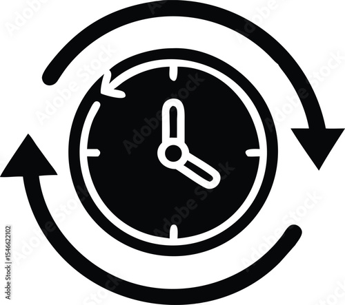 Clock symbol with rotating arrows indicating time management and progress icon