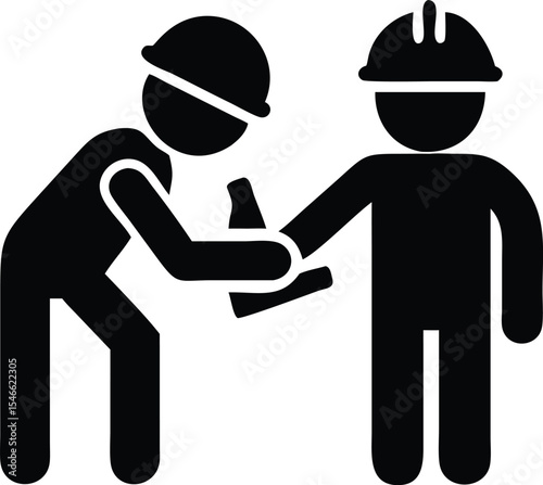Construction workers shaking hands agreement partnership collaboration teamwork icon