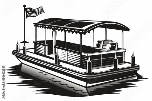 Classic American Style Covered Pontoon Boat Illustration