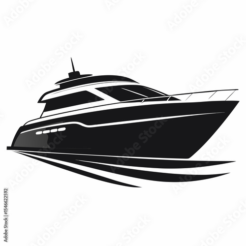 Stylish Black and White Yacht Illustration Speeding Across Water
