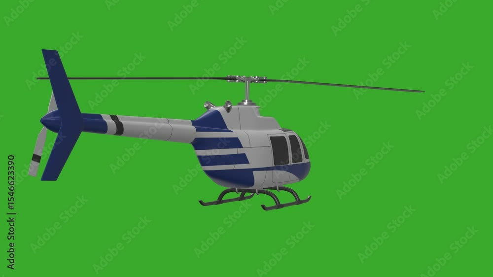 helicopter in action, rotating helicopter on green screen, animated 3d helicopter