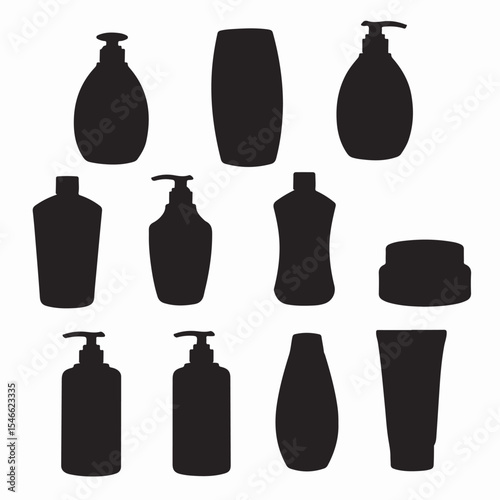 Silhouettes of bottles cosmetic container set mockup