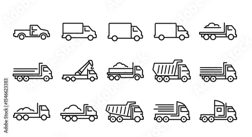 Collection of Truck Icons Line Art Vector Graphics