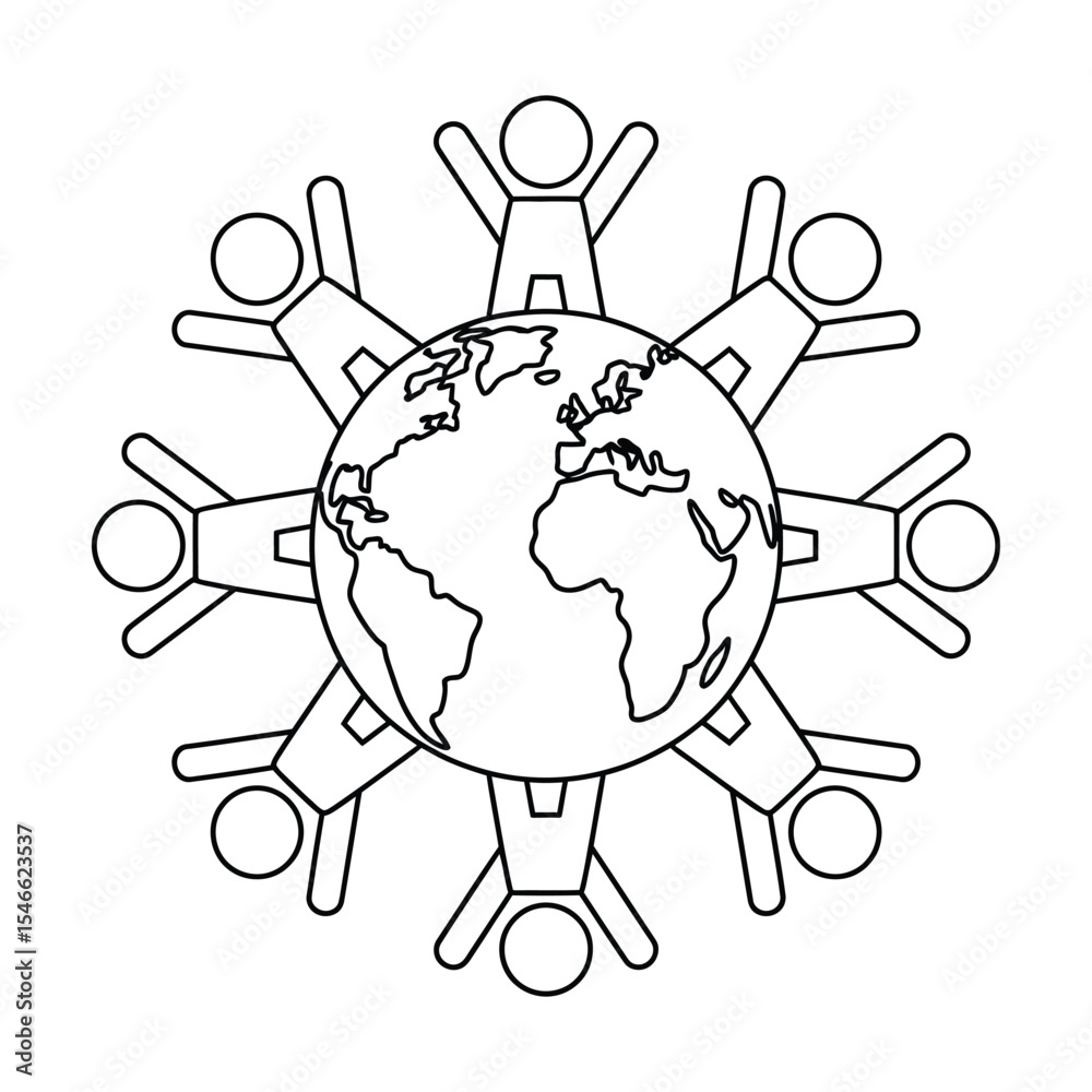 Global Community Around Earth Outline Vector Global Community Around Earth Outline Vector