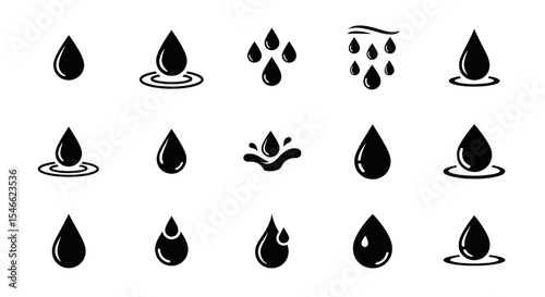 Collection of Water Drop Icons Simple Black Silhouette Illustrations