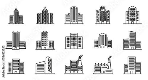 Collection of Modern Building Line Icons Architectural Design Elements