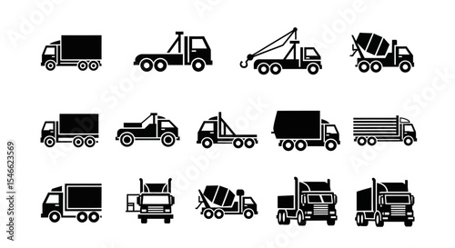 Collection of Simple Truck Icons Delivery, Construction, and More