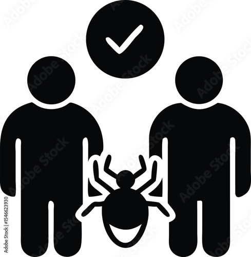 People protected from a bug with a checkmark symbol representing safety and approval icon