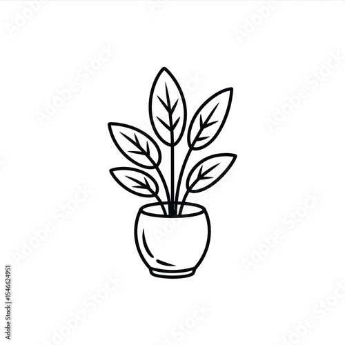 Potted Houseplant Line Art Icon Vector