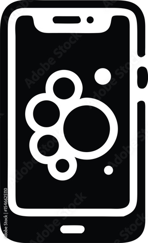 Smartphone with bubbles icon, illustration depicting sanitization and screen cleaning concepts.