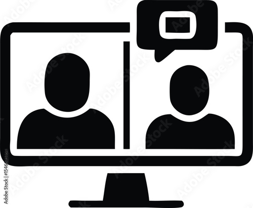 Online conference or video call with two participants in communication icon