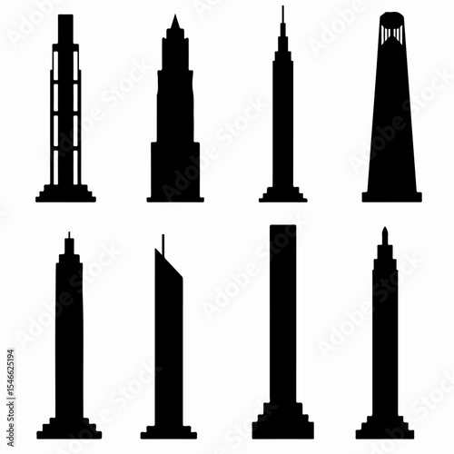 Silhouette landmarks cityscape skyscrapers architectural monuments concept