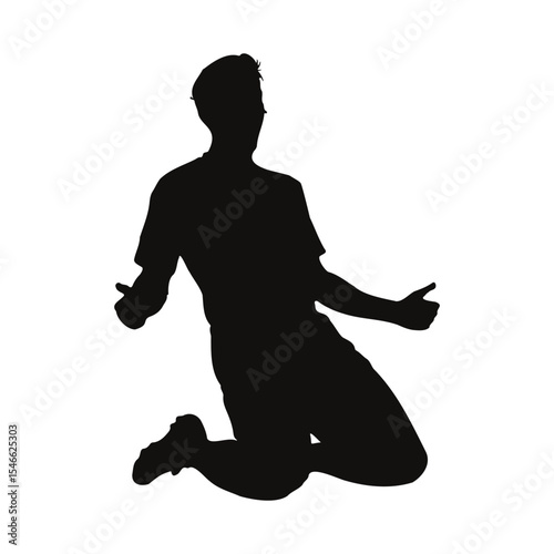 Soccer Football Player Silhouette Icon.
Soccer Player Kicks the Ball, Head Shot, Stunt Kick, celebrating vector illustration.
