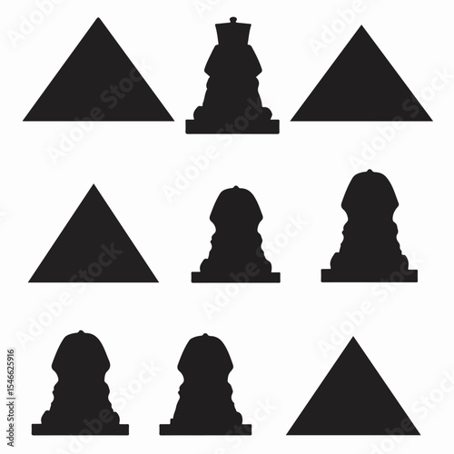 Silhouette chess pieces and triangle shapes