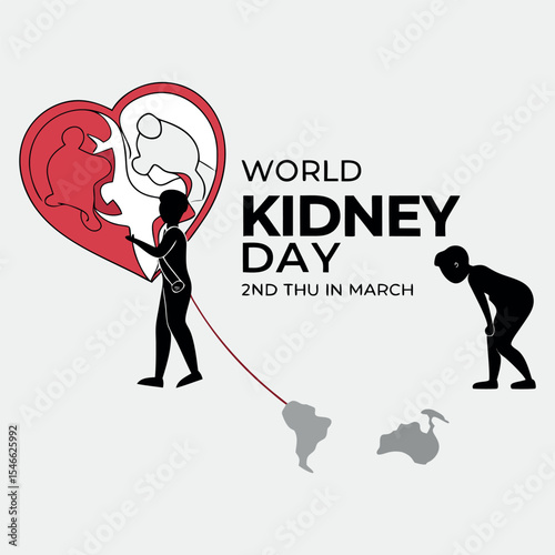 World kidney day illustration with heart and person silhouettes
