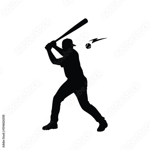 Baseball Batter Hitting Ball Silhouette Vector