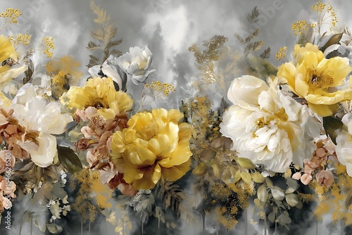 Floral art print yellow and white flowers canvas painting botanical home decor wall art decoration x
