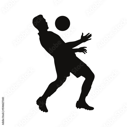 Soccer Football Player Silhouette Icon.
Soccer Player Kicks the Ball, Head Shot, Stunt Kick, celebrating vector illustration.