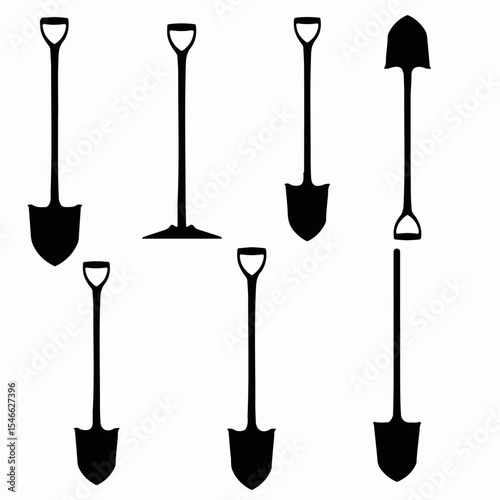 Shovel silhouettes digging equipment gardening tool collection