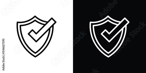 Shield check icon in black. flat graphic vector icon