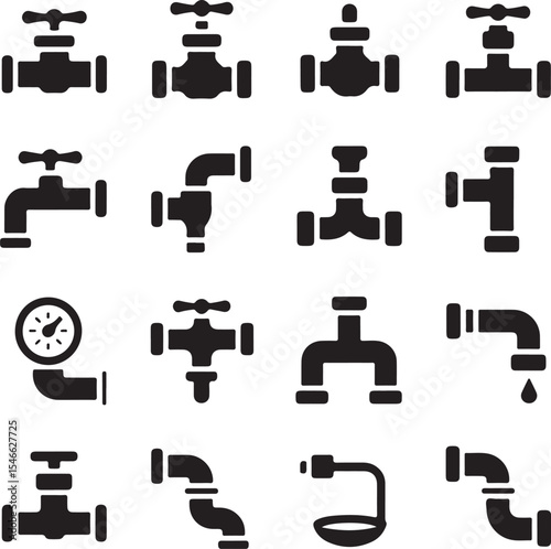 Plumbing Pipe Valve Icons A Comprehensive Set of Vector Illustrations