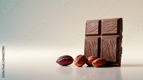 Dark Chocolate Bar with Raw Cocoa Beans for poster, banner, Branding, menu design, Cookbook, recipe card
