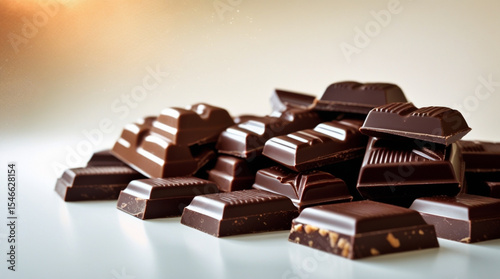Assorted Dark Chocolate Pieces on White Background