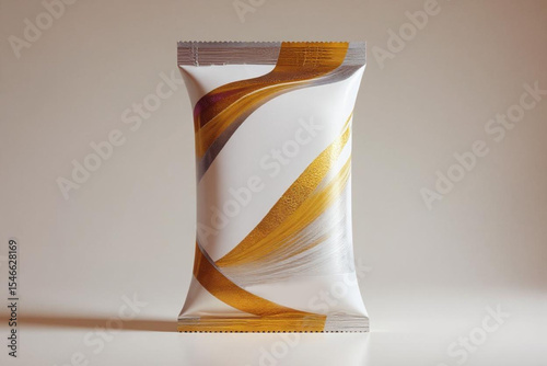 product packaging design by brushstroke patterns in metallic gold and silver for white chocolate packet