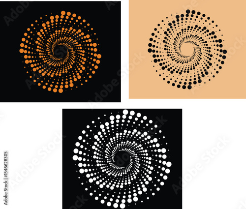 Abstract Spiral Dotted Design Three Color Variations