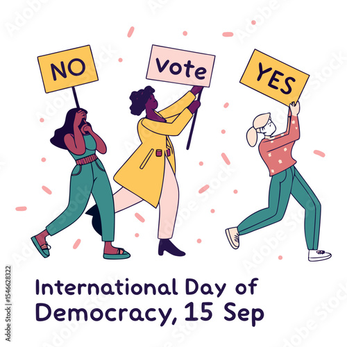 International day of democracy illustration with women holding signs