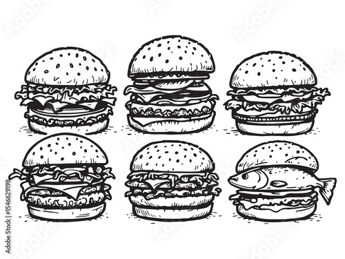 Minimalist Burger Outline Drawing