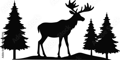 A captivating vector illustration featuring a set of wild deer and reindeer silhouettes, perfect for nature and Christmas-themed designsA captivating vector illustration featuring a set of wild deer a