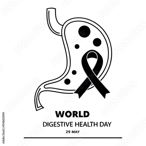 World digestive health day illustration with stomach and ribbon isolated on white background