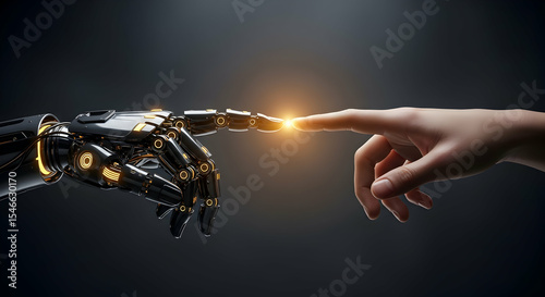 Human and Robot Touching Fingers in Futuristic Concept