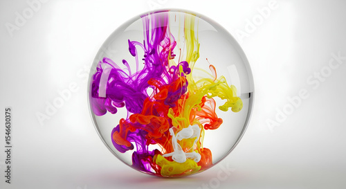 Vibrant Colorful Ink Swirls in Water Sphere