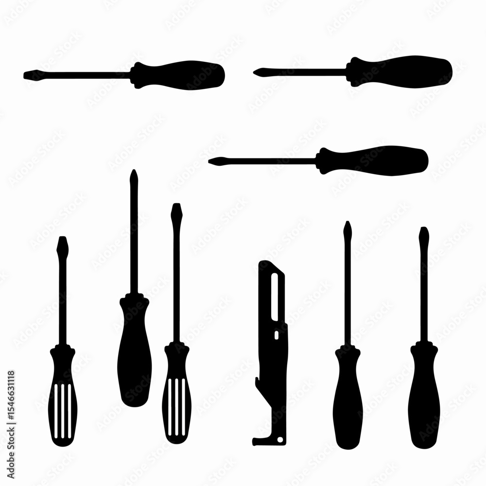 Naklejka premium Screwdriver set equipment tools silhouettes