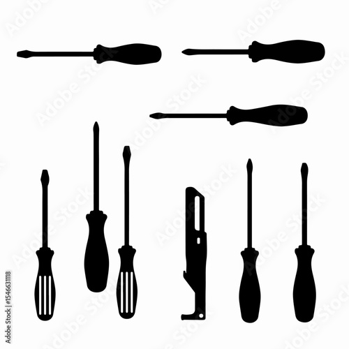 Screwdriver set equipment tools silhouettes