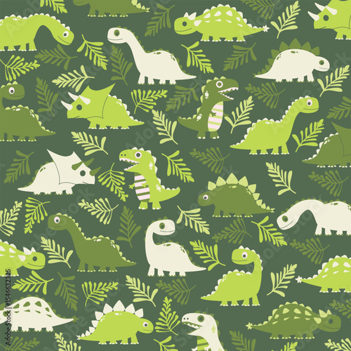 green vector design illustration seamless of dinosaur for kids apparel full print