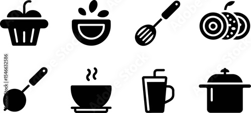Kitchen utensils and food vector icons set for cooking and baking design elements illustration editable stock vector illustration