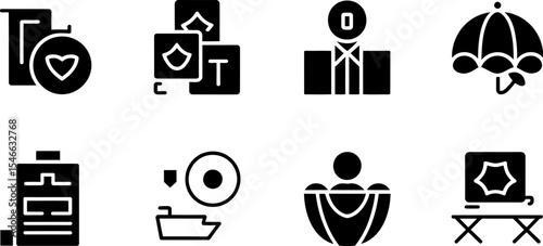 Set of black silhouette icons for business and finance concepts vector illustration design 100 chars editable stock vector illustration