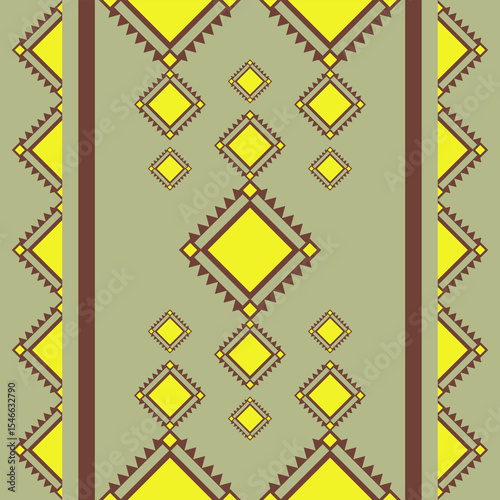 Simply Lemon Green Motif Style Geometric Ornamental Decoration Seamless Border Pattern with Handicraft Cotton Weaves Design. Northern Thai Textiles Motif Mellow Fresh Color for Modern Clothes Fashion
