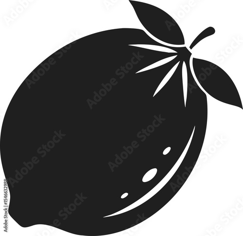 Lemon silhouette iconic citrus fruit with stem and leaves symbolizing freshness and zest