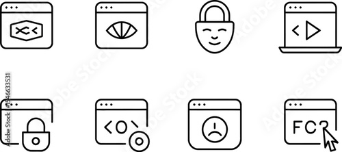 Website development icons vector set ui ux design coding security video tutorial and user interface icons editable stock vector illustration